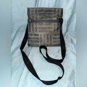 Salvatore Ferragamo Black and Gray Logo Messenger Bag
